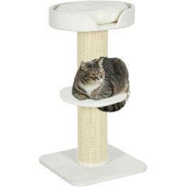 PawHut Cat Tree Small 91 cm Cat Tree with Cat Bed, Cat Scratching Post Activity Tree Scratching Post with Platform for Cats up to 5 kg Sisal Lambswool (Cream White)