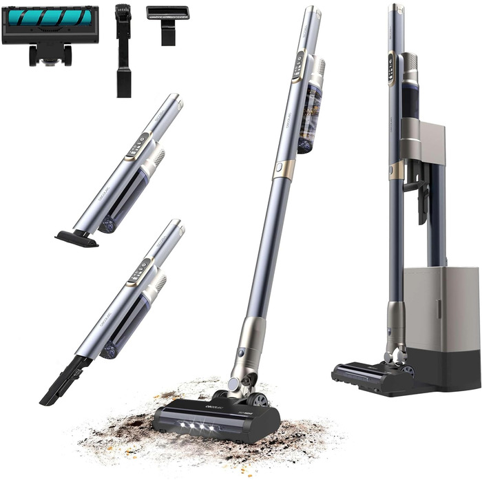 Бездротовий пилосос Cecotec Conga Rockstar 5500 Hurricane Station Flex Max: 220AW, 700W, станція самостійного очищення, 90 хв роботи, антизаплутана щітка, гнучкий шланг, циклонна технологія (Scoba 2100 + самоочищення)