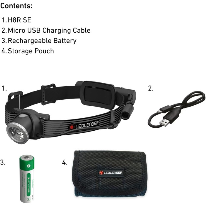 Ledlenser H8R SE LED Headlamp | Head Lamp 700 Lumens rechargeable | Headlight with 170-meter beam distance, focusable | 70 hours of runtime | Headlamp Set with battery, belt pouch, and USB cable Single