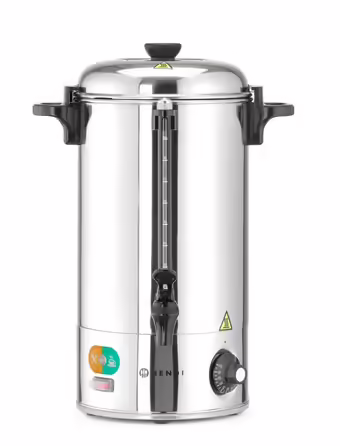 HENDI Hot Beverage Dispenser, Single-Walled, for Mulled Wine and Boiling Water (not for hot chocolate), Temperature continuously adjustable 94-99°C, Dry-boil protection, 9L, 230V, 2200W, 340x227x(H)468mm, Stainless Steel