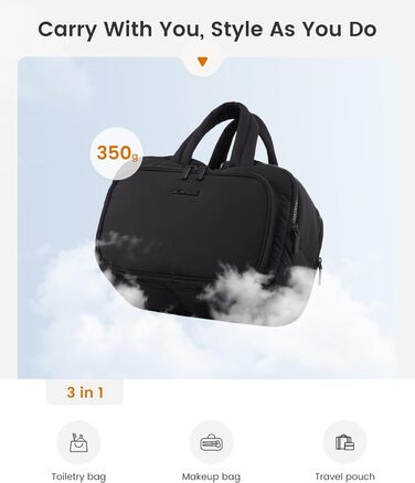Сумка для косметики OVEVOOK для жінок, велика, вагова, широка, водонепроникна косметичка з відділенням для мокрого, сумочка для макіяжу з ручкою для подорожей, чорна (L)