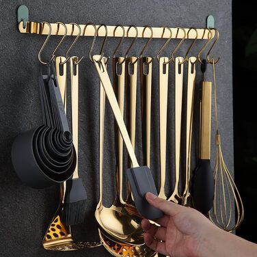 Kyraton Gold Kitchen Utensil Set, 37-Piece Stainless Steel Kitchen Helper Set with Titanium Plating, Kitchen Tool Set with Utensil Holder, Cooking Spoon Set Dishwasher Safe