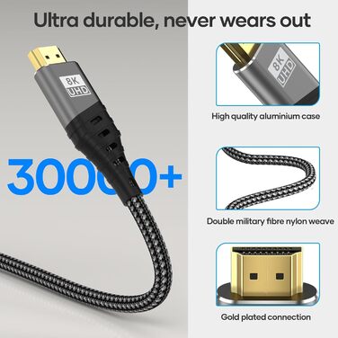 HDMI 2.1 кабель Ultra 48Gbps HighSpeed 8K@60Hz 4K@120Hz 5 метрів - підтримка eARC, HDCP 2.2/2.3, DTS:X, Atmos, PS5/4/3, HDTV, Xbox Series X/S, PC, Mac