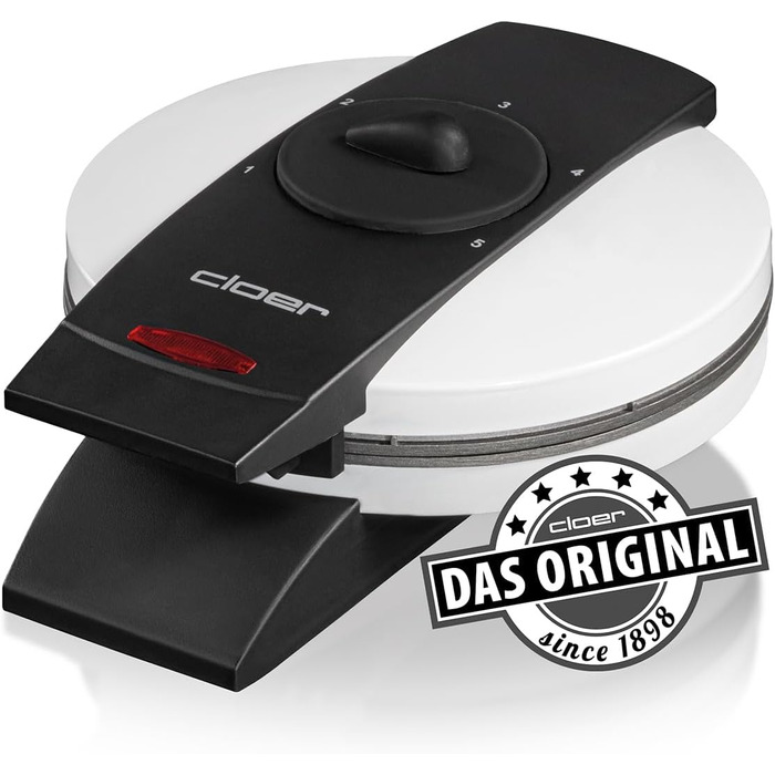 Вафельниця Cloer 1621 для класичних вафель у формі серця, 930 Вт, розмір вафелі 15,5 см, регульований ступінь прожарювання, білий колір, метал, одноразова