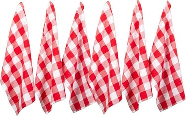 Urban Villa Kitchen Towels, Premium Quality, Dishcloths made from 100% Cotton, Mitered Corners, Ultra-Soft (Size 51x76 cm) Red/White Highly Absorbent Bar and Dish Towels - (Set of 6)