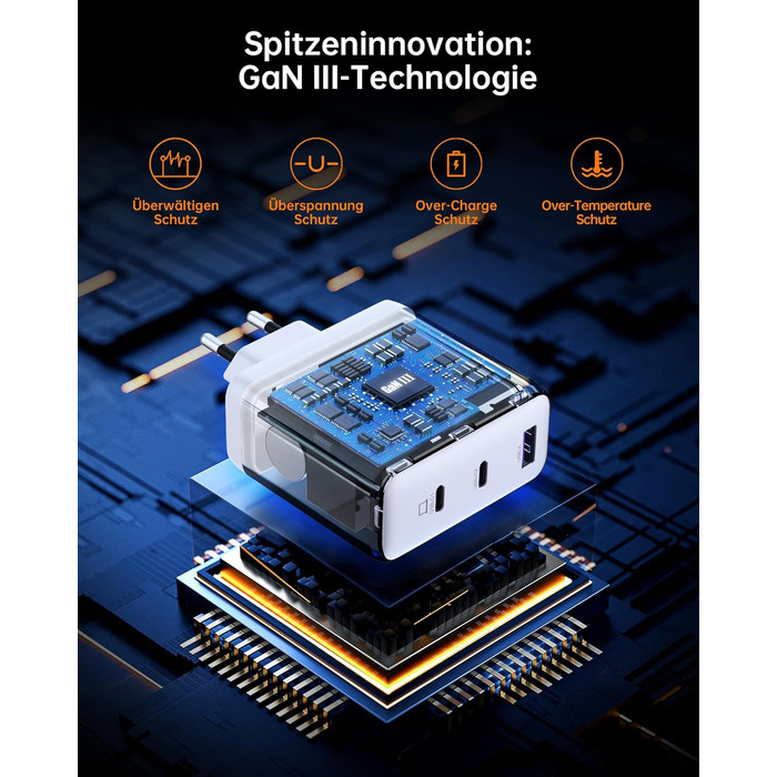 Зарядний пристрій USB-C 120W NOVOO GaN III 3-порти, кабель USB-C PD 100W для MacBook Pro 14