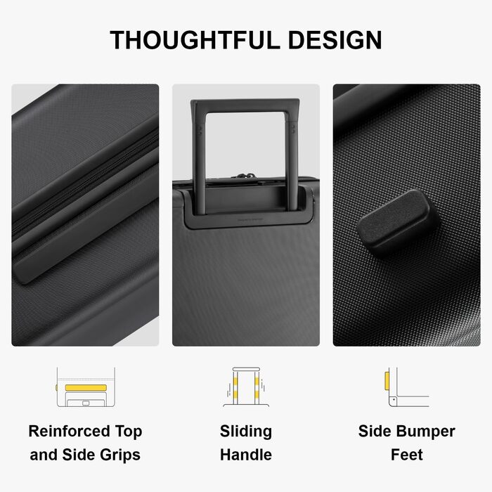 Чемодан-валіза LEVEL8, валіза на колесах, валіза для подорожей, жорсткий корпус, 4 колеса, ручна поклажа, TSA, 100% полікарбонат, мікро-діамантова текстура, великий (66см, 65л, чорний), темно-сірий, S (54x23.5x37см, 40л) з 6 шт.