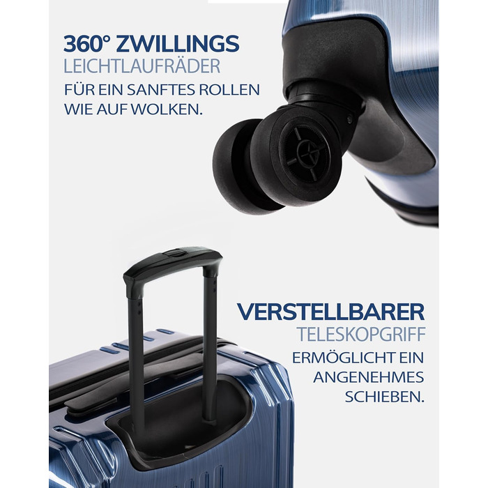 Набір валіз FERGÉ 3 шт. з жорстким корпусом та TSA-замком, Cannes. Валізи-троліки (ручна поклажа, L, XL). Жорсткий корпус, 4 колеса, міцний полікарбонат (3 шт., синій металік)