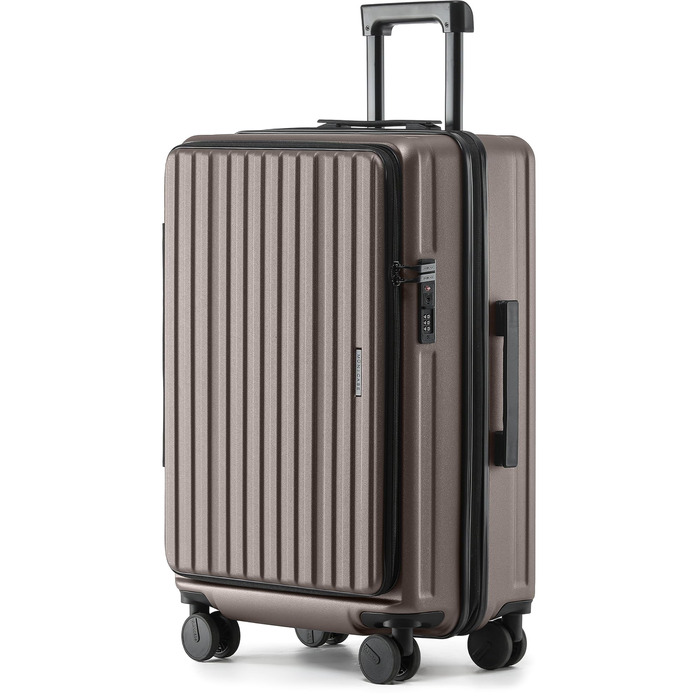 Валіза розширювана, жорсткий корпус, верхня панель відкривається, компресійний ремінь, додатковий простір | Міцний, еластичний, стійкий до подряпин, легкий (L-65см, Кофе)