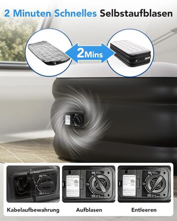 Надувний матрац односпальний з електричним насосом (Чорний, Twin)