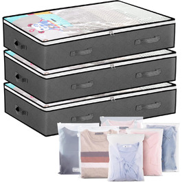 Коробки для зберігання під ліжком, 3 шт. Складані контейнери для білизни з 6 кишенями, органайзер для ліжка з ручками та блискавкою, коробки для одягу та постільної білизни