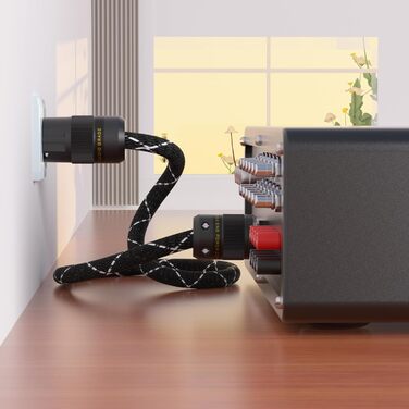 Hi-End мережевий кабель Monosaudio P078 (2м), мідний OFC, 2-полюсний HiFi кабель живлення EU Schuko — IEC C15 для підсилювача, сабвуфера та декодера