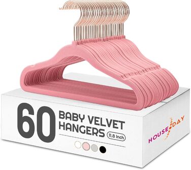 60 шт. дитячі велюрові вішалки для одягу House Day - преміум якість, 35.6 см, рожеві