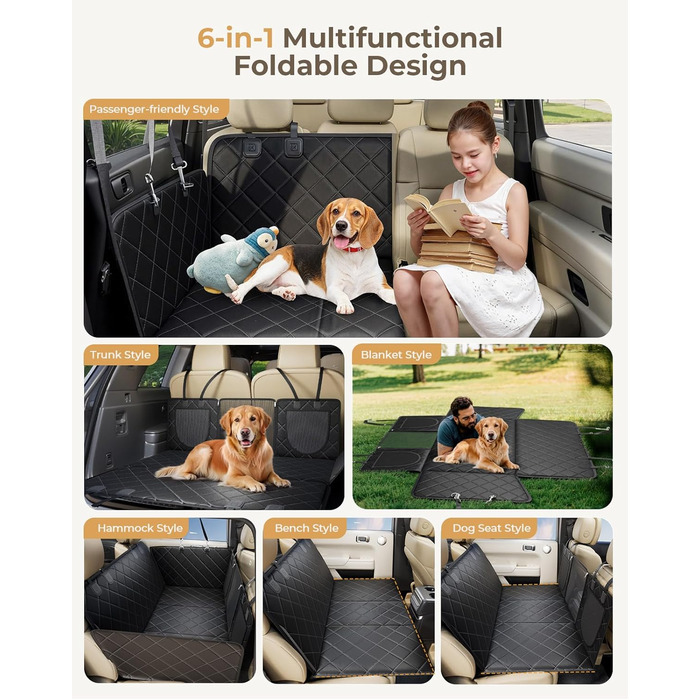 Килимок для собак у машину з жорсткою основою | Водонепроникний, антиковзний, захист від подряпин | 6-в-1, XXL, з ременями безпеки