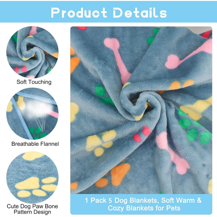 М'яка ковдра для кота та собаки, 5 шт., 76 x 52 см (Чорний+Блакитний+Коричневий+Рожевий+Білий)
