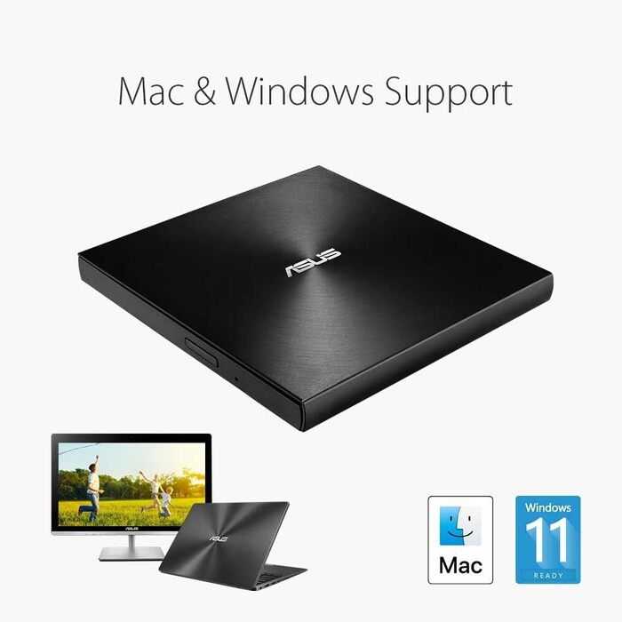 Зовнішній DVD-записувач Asus ZenDrive U9M з інтерфейсом USB-C та USB-A, чорний