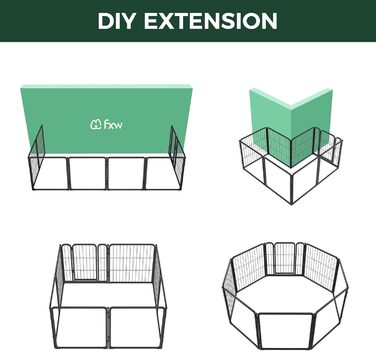 Клітка-павільйон для собак FXW Pawadise, 61 см, 8 панелей (4 акрил + 4 метал), чорна, розширювана