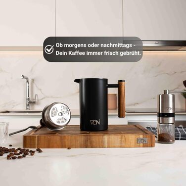 Френч-прес VDN з нержавіючої сталі - 700 мл, 5-6 чашок. Термофренч-прес з подвійними стінками, 3-х рівнева фільтрація, чорний колір