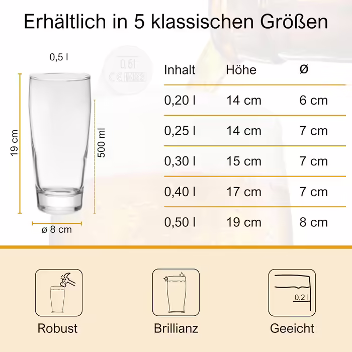 Van Well Willibecher 0.4l 12-Piece Set - Premium Beer Glasses 0.4 Liter - Robust Beer Glass, Dishwasher Safe, Calibrated - Pint Glasses in Restaurant Quality - 400 ml Drinking Glass for Restaurants and Home