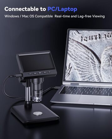 Цифровий мікроскоп AOPICK з LCD екраном, 50X-500X, 4.3 дюйма, 1080P, USB, 8 LED, для дорослих/дітей, сумісний з MacOS/Windows (чорний)