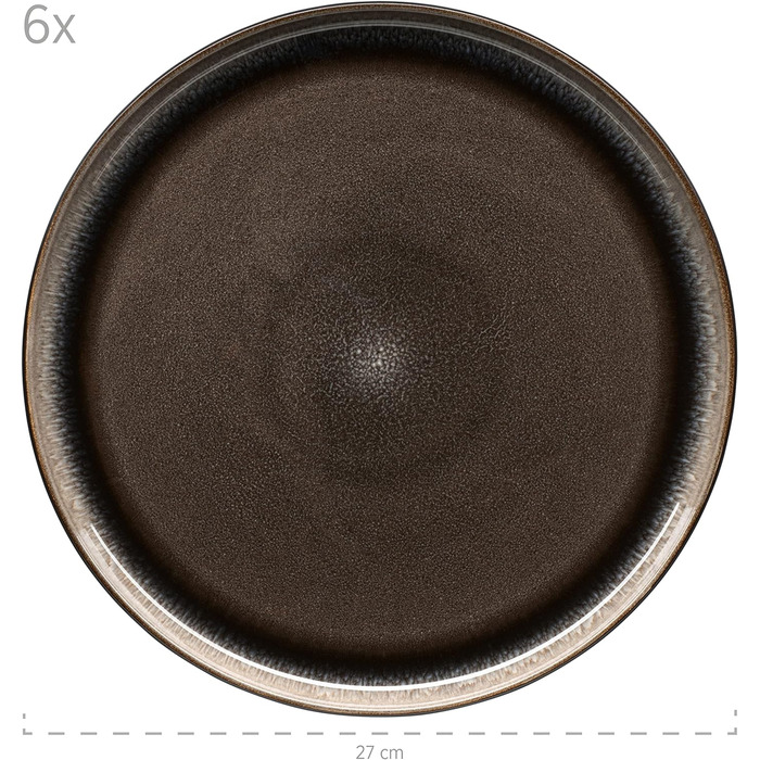 MÄSER 934021, Niara Series, Modern Plate Set for 6 People in Exciting Vintage Look, 12-Piece Ceramic Tableware Set in Grey and Black, Stoneware Plate Set 12-Piece Grey