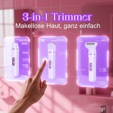 Електричний жіночий тример 3-в-1 для тіла та інтимної зони з LED-дисплеєм, USB-зарядка, IPX7, фіолетовий