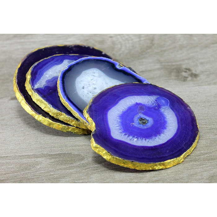 Natural agate coasters, for bar, beer, coffee, tea, set of 4, perfect table accessory, tableware (Blue)
