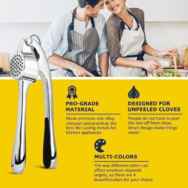 Преміум-нічниця для часнику з нержавіючої сталі - подрібнювач, прес та очищувач часнику, набір, стійкий до миття в посудомийній машині, нержавіючий (сріблястий)