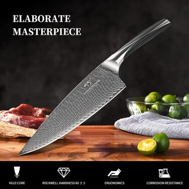 NANFANG BROTHERS 18-Piece Damascus Kitchen Knife Set with Hammered Handles & Wooden Block - Premium Quality