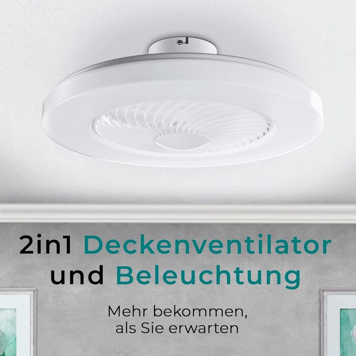 Стельовий вентилятор Noaton Triton 12050B з LED підсвіткою, диммування, 3 режими кольору, пульт ДУ, таймер, діаметр 50 см, білий