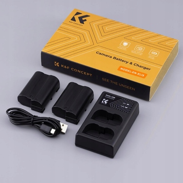 Комплект K&F: Зарядний пристрій та 2 акумулятори EN-EL15 для Nikon D7000, D600, D750