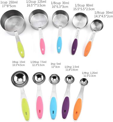 Stainless Steel Measuring Spoons Measuring Cups 10-Piece Set for Cooking