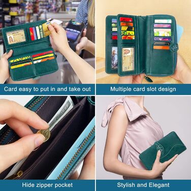Conisy Wallet for Women, Large, Leather Wallet for Women with RFID Protection, Long Clutch Wallet for Women with Phone Pocket