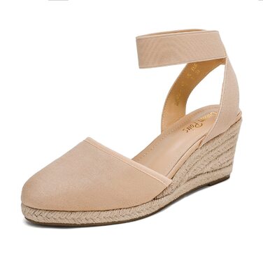 Босоніжки жіночі DREAM PAIRS на підборісі, бежеві, 41.5 EU, з еластичним ремінцем на щиколотку