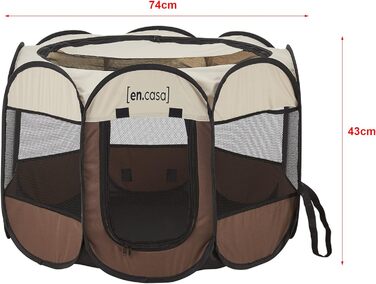 Вольєр для собак en.casa Telford 43x74x74 см, Pop Up, для дому та вулиці, коричневий/кремовий