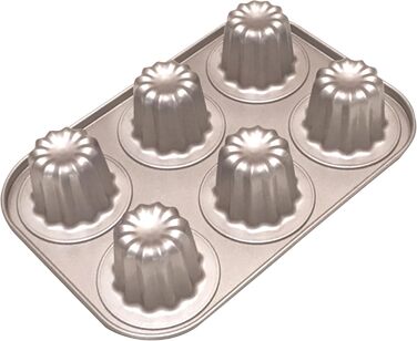 Canelé Moulds, Mini Cake Tins for Baking - Canelé Moulds, Bordelaise Bakeware, Non-Stick French Pastry Mold, Muffin Tin, Panna Cotta Moulds for Cannelé, Cupcake, Jelly, Carbon Steel, 6 Cavity