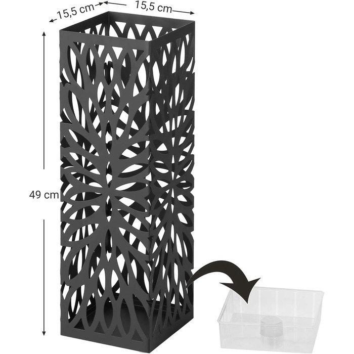 Стійка для парасоль та трекінгових палиць SONGMICS, чорна, металева, з піддоном, 4 гачки, 49H см