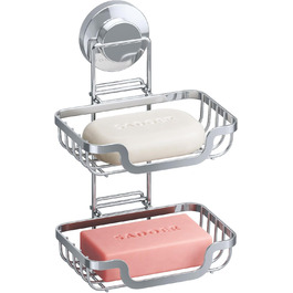 TAILI Shower Soap Dish with Drain and Hook, MAX Holds 5 KG, Stainless Steel Soap Dishes No Drilling Required, Bathroom Soap Holder Wall Mount, Double Soap Holder with Suction Cup, Sponge Holder, Silver