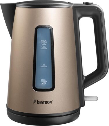 Bestron Electric Kettle with 360° Swivel Base, Auto Shut-Off & Boil-Dry Protection, 1.7L Capacity, 2200W, Black/Wood (Light Beige)