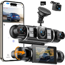 Відеореєстратор в авто Dash Cam 2K/1080p з 64GB SD-картою, 4 камери, IPS-дисплей 3