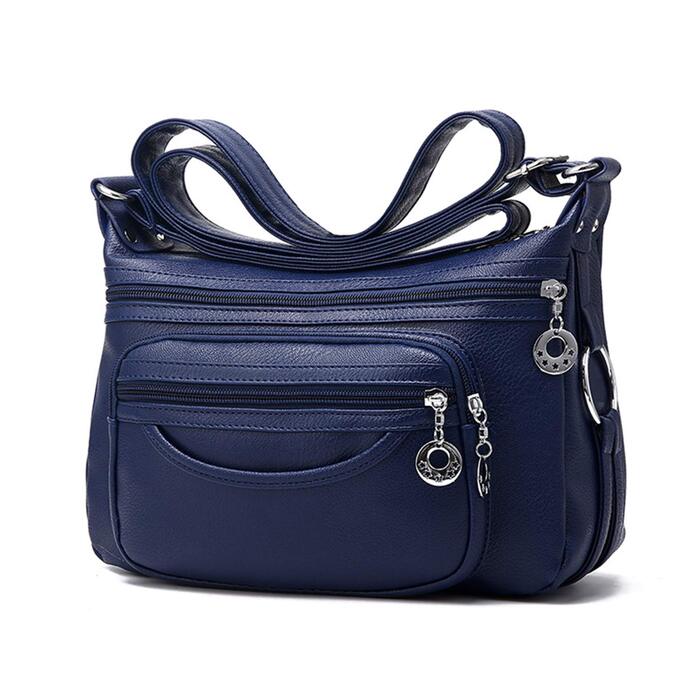 Сумка жіноча через плече NOTAG з PU шкіри, блакитна: легка сумка-месенджер з кількома кишенями