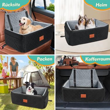 Автомобільний сидіння для собак великих та середніх порід, до 25 кг, з товстим килимком та 2 страхувальними ременями (Чорний+Сірий)