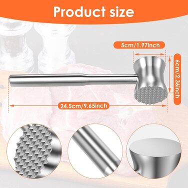 Молоток для м'яса з нержавіючої сталі 304, кухонний відбивальний молоток для яловичини, курки та свинини, придатний для посудомийки (вигнутий)