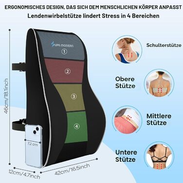 Опора для попереку SUPA MODERN для офісного крісла та авто, піна з ефектом пам'яті, чорний колір, регульовані ремені, великий розмір