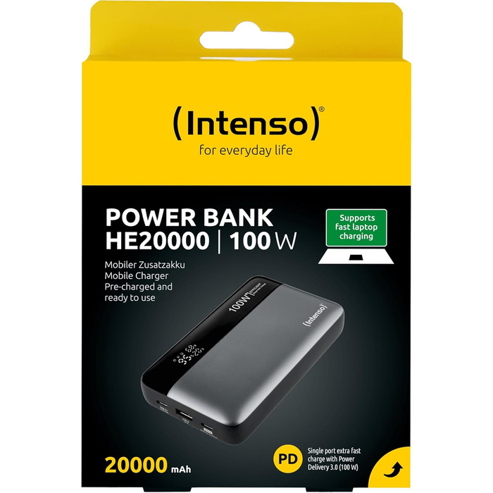 Powerbank Intenso HE20000: акумулятор 20000mAh з Power Delivery 100W, USB-C, сірий-чорний