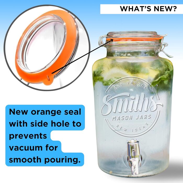 Скляна банка-диспенсер Smith's Mason Jars 5 л з нержавіючим краном, знімним фільтром, для лимонаду, напоїв, фруктів та трав
