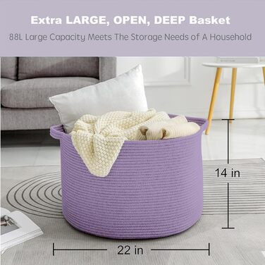 Великий рожевий кошик для зберігання MEGASKET 55,9×55,9×35,6 см, плетений кошик з мотузки для іграшок і пледів, органайзер для вітальні, дитячої кімнати
