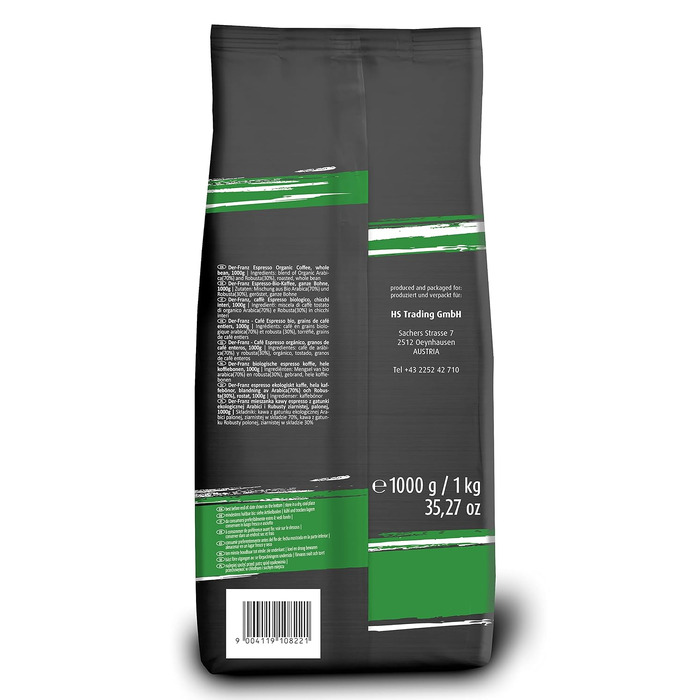 Органічна кава в зернах Der-Franz Espresso Bio, 1000 г