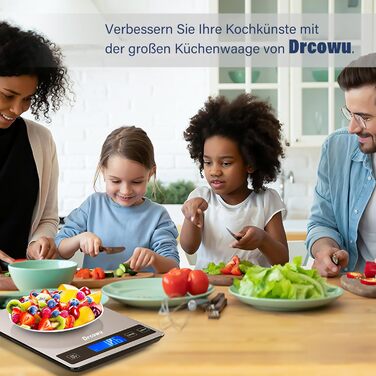 Кухонні ваги Dr. Oetker 15 кг, цифрові, водонепроникні, з LCD-дисплеєм, багатофункціональні, точність до 1г, функція тарування, сенсорні кнопки, велика панель з нержавіючої сталі, срібні