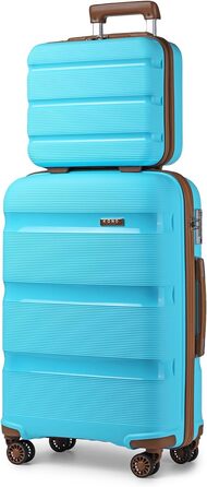 Чемодан для подорожей на 4 колесах, міцний та легкий, TSA-замок, YKK-блискавка, тихі колеса, ручна поклажа з косметичкою (Синій/Коричневий, косметичка)